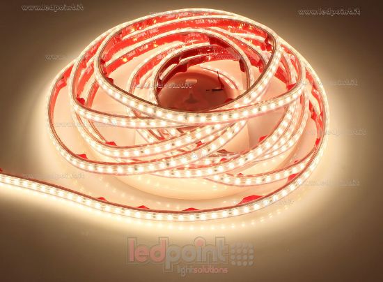 Image de Ruban led blanc chaud 5m 3000K 3step 140leds/m Honglitronic 2835 24V 11W/m, PCB 6mm, IP65 tube en silicone extrudé, bords pleins et vide à l'interieur