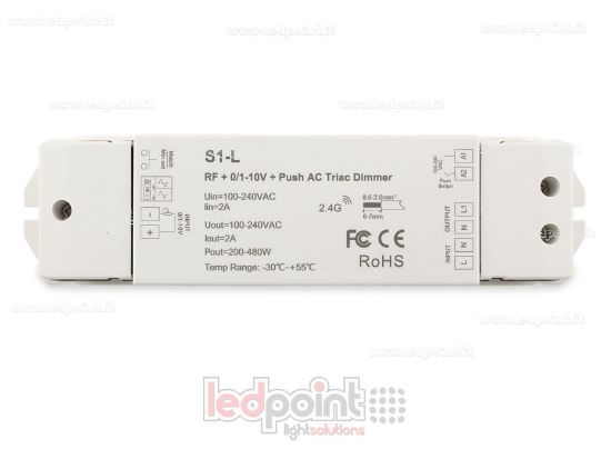 Image de Contrôleur monocouleur avec bouton triac 100/230V, RF 2.4G, 0/1-10V, Push AC