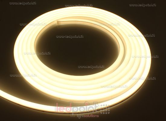 Image de Led Neon Flex  en polyuréthane 10mm vue latérale blanc chaud 2835 24V 9,6W 160led/m IP67 5m