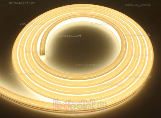 Image de Led Neon Flex en polyuréthane 16x15mm vue de dessus blanc chaud 3000K 2835 24V 13,3W 160led/m IP67 5m