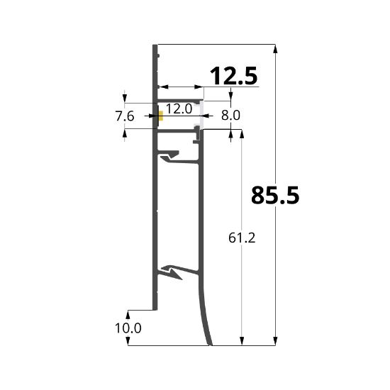 Image de Profilé en aluminium pour plinthe 75x13mm, 2 mètres