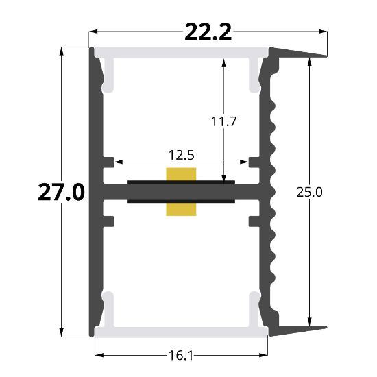 Image de Profilé aluminium double émission pour étagère de 25 mm, 2 mètres