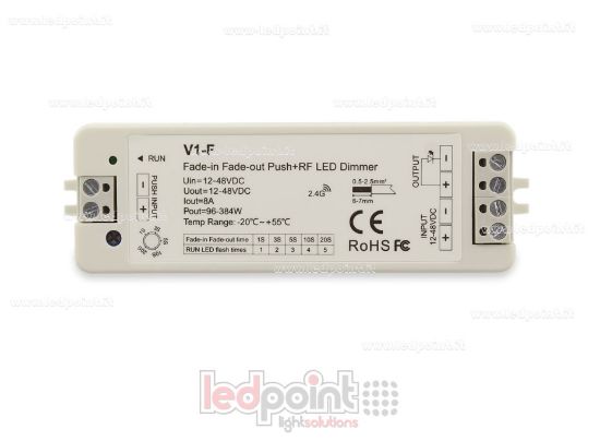 Image de Récepteur variateur RF 2.4G monochrome avec réglage de variation on/off et bouton poussoir 12/48V, 1ch*8A