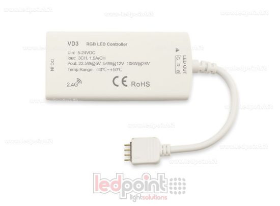 Image de Récepteur variateur RGB avec 3 boutons 5/24V, 1ch*5A, RF 2.4G