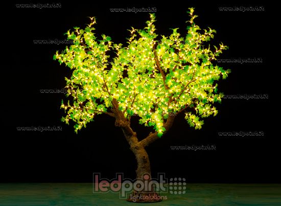 Image de Érable de 2,5m de haut 1216led feuilles vertes et lumière blanche chaude, 73W avec câbles cachés