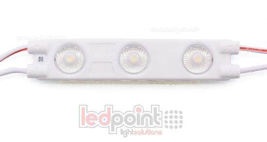 Image de Module 3 led 2835, 1,2W 12V, blanc chaud 3000K, IP65 avec lentille 165°