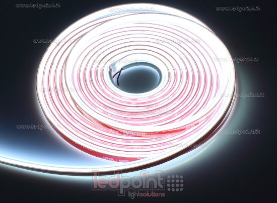 Image de Ruban led COB blanc chaud froid 5m 6000K CRI Ra>90 486led/m 12V 6W/m PCB 5mm, IP65 tube en silicone extrudé, bords pleins et vide à l'interieur