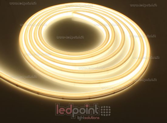 Image de Led Neon Flex en polyuréthane 10mm vue de dessus blanc chaud 3000K 2835 CRI Ra>90 24V 9,6W 160leds/m IP67 3,5m