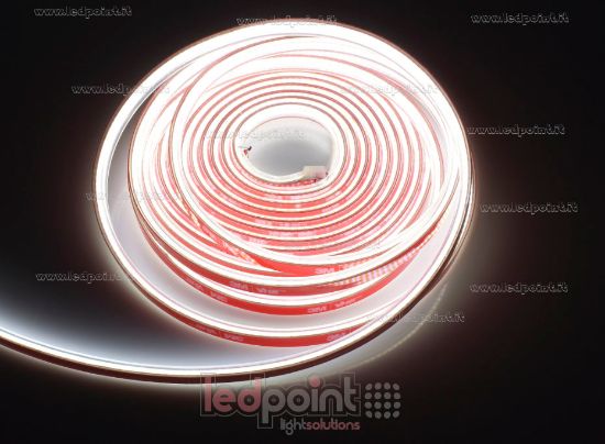 Image de Ruban led COB 5m blanc 4000K CRI Ra>90 320led/m 24V 6,6W/m PCB 5mm, IP65 tube en silicone extrudé, bords pleins et vide à l'interieur
