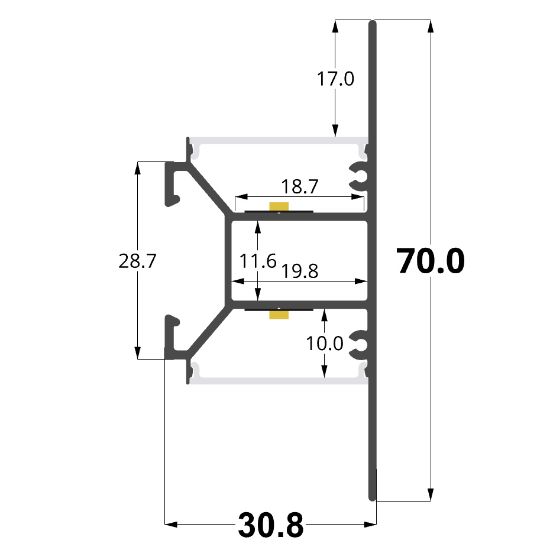 Image de Profilé en aluminium à double émission lumineuse pour montage mural 31x70mm