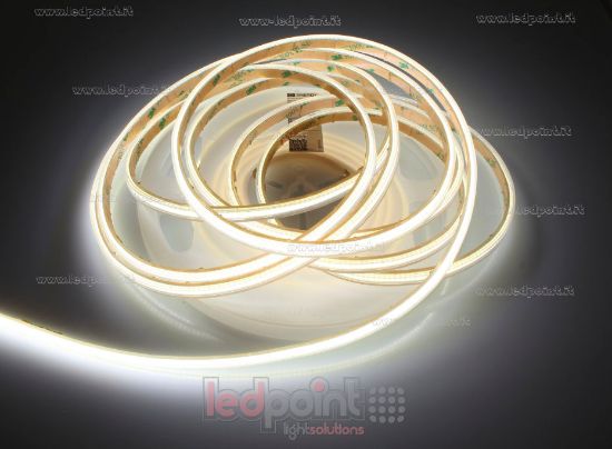 Image de Ruban led COB blanc 5m 4000K CRI Ra>90 400leds/m 12V 10W/m PCB 5mm, IP65 tube en silicone extrudé, bords pleins et vide à l'interieur