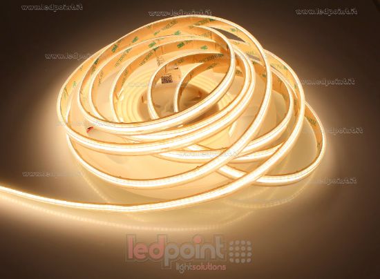 Image de Ruban led COB 5m blanc chaud 3000K CRI Ra>90 320led/m 24V 9,6W/m, IP65 tube en silicone extrudé, bords pleins et vide à l'interieur