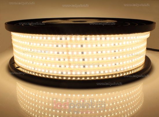 Image de Ruban led 50m led blanc chaud 3000K 2835 120led/m 230V 16,5W/m, IP65 tube en silicone extrudé, bords pleins et vide à l'interieur