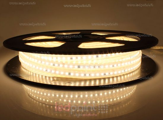Image de Ruban led 25m led blanc chaud 3000K 2835 120leds/m 230V 16,5W/m, IP65 tube en silicone extrudé, bords pleins et vide à l'interieur