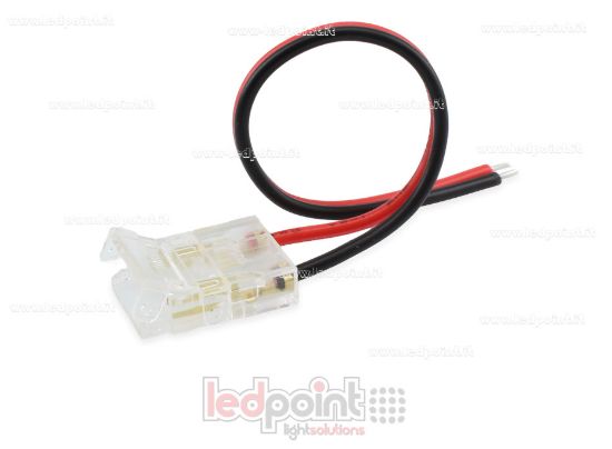 Image de Connecteur avec câble de 10cm, pour rubans LED et COB de PCB 10mm, 2 broches, version réduite transparente