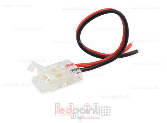 Image de Connecteur transparent à 2 broches avec câble de 10cm, pour rubans LED à PCB de 10mm, version réduite