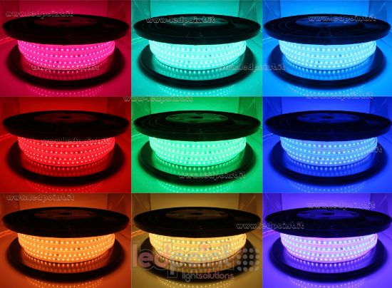 Image de Ruban led RGB 25m 72led/m 2835 230V 11W/m, IP65 tube en silicone extrudé, bords pleins et vide à l'interieur