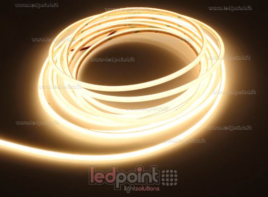 Image de Ruban LED COB 5m blanc chaud 3000K 480led/m 24V 6W/m PCB 3mm avec tube de silicone extrudé sphérique IP67
