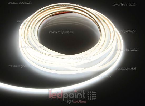Image de Ruban LED COB 5m blanc 4000K 480led/m 24V 6W/m PCB 3mm avec tube de silicone extrudé sphérique IP67