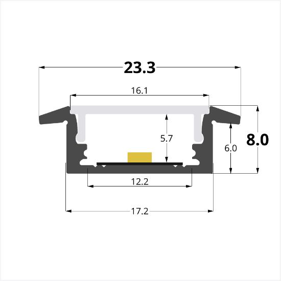 Image de Profilé en aluminium encastrable 23x8mm sans rainure