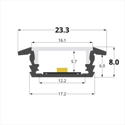 Agrandir l'image de Profilé en aluminium encastrable 23x8mm, 2 mètres Image de Profilé en aluminium encastrable 23x8mm, 2 mètres