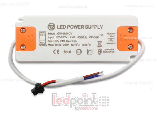 Image de Transformateur ultra thin 36W 24V avec câbles