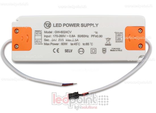 Image de Transformateur ultra thin 60W 24V avec câbles