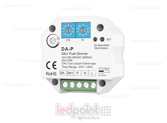 Image de Récepteur gradateur push DALI-2 à 1 canal, 100-240VAC, pour boîte de dérivation murale