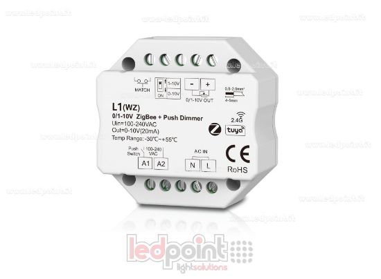 Image de Récepteur gradateur monochromatique à 1 canal 0/1-10V Zigbee, push dim AC, RF 2.4G, pour boîte de dérivation murale
