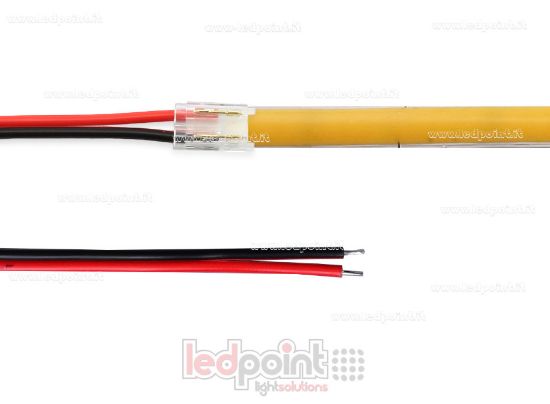 Image de Connecteur avec câble de 10cm, pour rubans LED et COB de PCB 5mm, 2 broches, version réduite transparente