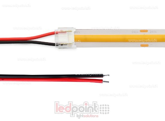 Image de Connecteur avec câble de 10cm, pour rubans LED et COB de PCB 10mm, 2 broches, version réduite transparente