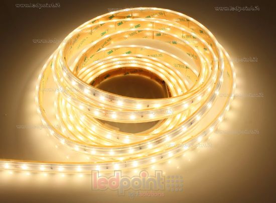 Image de Ruban led blanc chaud 5m 3000K 3step 60leds/m Honglitronic 2835 24V 14,4W/m IP65 tube en silicone extrudé, bords pleins et vide à l'interieur
