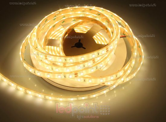 Image de Ruban led 5m blanc chaud 3000K 2835 60led/m 24V 4,8W/m, IP67 silicone solide transparent