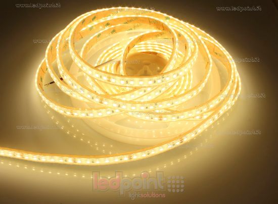 Image de Ruban led 5m blanc chaud 3000K 2835 120led/m Honglitronic 24V 9,6W/m, IP67 silicone solide transparent