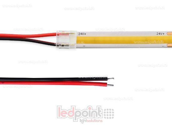 Image de Connecteur avec câble de 10cm, pour rubans LED et COB de PCB 8mm, 2 broches, version réduite transparente