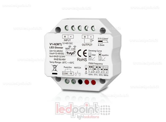 Image de Récepteur variateur WiFi & RF pour boîte de dérivation murale, monochrome avec bouton, 1CH6A/9A, 12-48VDC, RF 2,4G