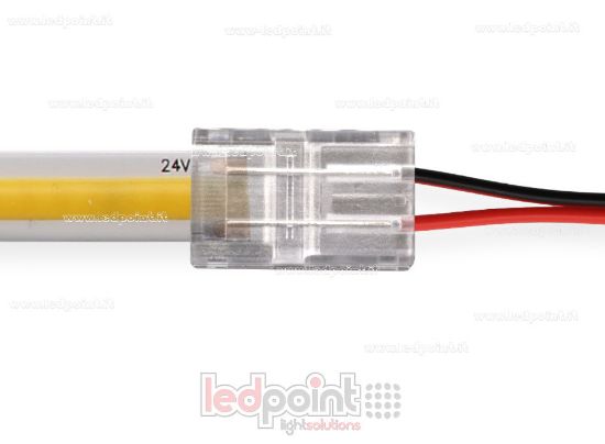 Image de Connecteur pour rubans LED et COB de PCB 10mm, 2 broches et cableo, version réduite transparente