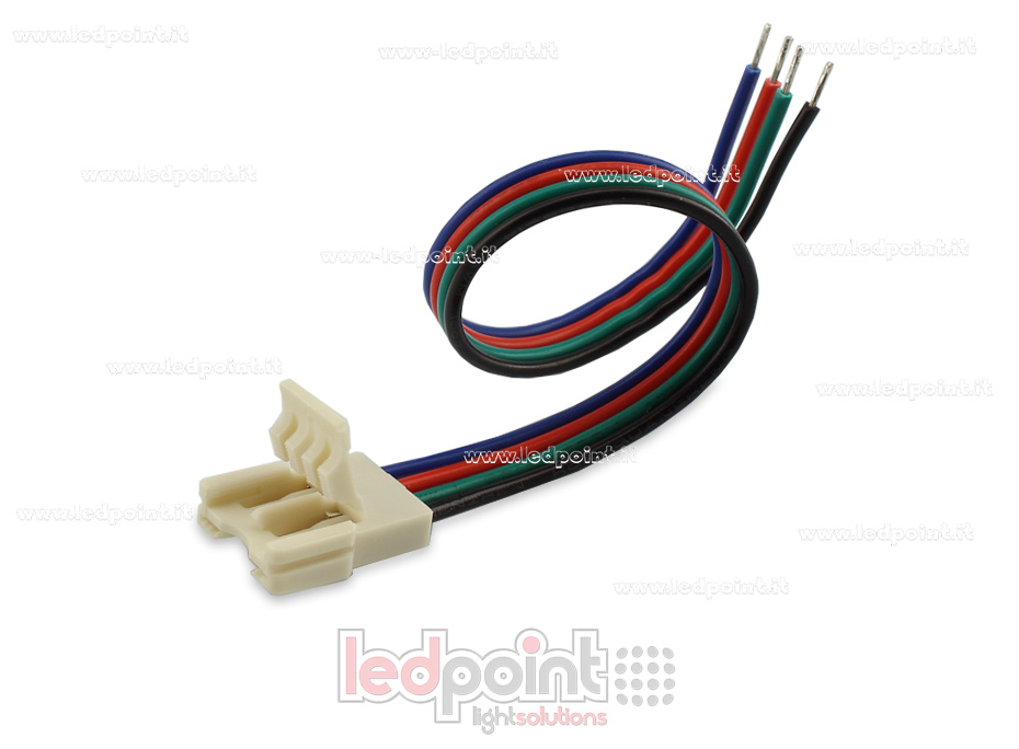 Connecteur pour RGB ruban Led avec 14cm cable (PCB 10mm), version réduite. Parfait pour rubans led haute densité, jusqu'à 120 LED / mètre C5R-CST-W14-s1 Connecteur pour RGB ruban Led avec 14cm cable (PCB 10mm), version réduite. Parfait pour rubans led haute densité, jusqu'à 120 LED / mètre C5R-CST-W14-s1