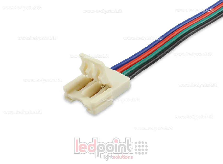 Connecteur pour RGB ruban Led avec 14cm cable (PCB 10mm), version réduite. Parfait pour rubans led haute densité, jusqu'à 120 LED / mètre C5R-CST-W14-s1 Connecteur pour RGB ruban Led avec 14cm cable (PCB 10mm), version réduite. Parfait pour rubans led haute densité, jusqu'à 120 LED / mètre C5R-CST-W14-s1