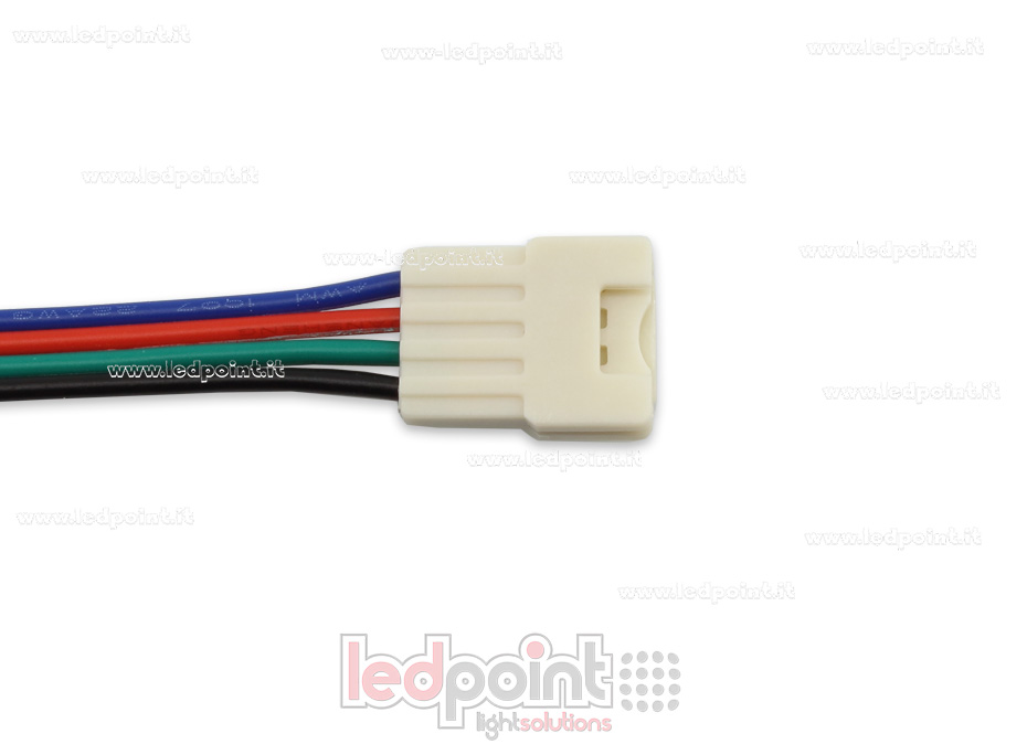 Connecteur pour RGB ruban Led avec 14cm cable (PCB 10mm), version réduite. Parfait pour rubans led haute densité, jusqu'à 120 LED / mètre C5R-CST-W14-s1 Connecteur pour RGB ruban Led avec 14cm cable (PCB 10mm), version réduite. Parfait pour rubans led haute densité, jusqu'à 120 LED / mètre C5R-CST-W14-s1