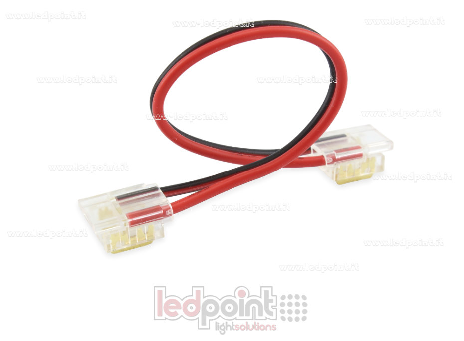 Connecteur double à 2 broches avec câble de 10cm pour rubans LED et COB de 8mm, version réduite CC082O-AST-W10-ST Connecteur double à 2 broches avec câble de 10cm pour rubans LED et COB de 8mm, version réduite CC082O-AST-W10-ST
