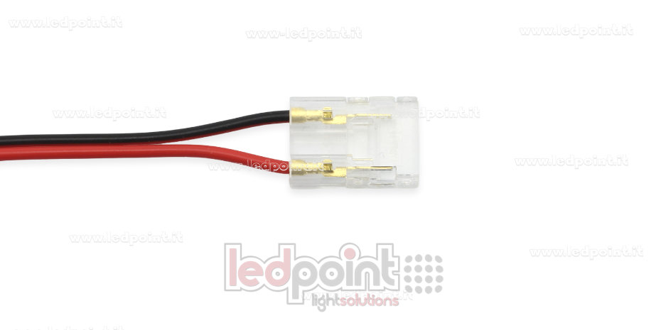 Connecteur avec câble de 10cm, pour rubans LED et COB de PCB 10mm, 2 broches, version réduite transparente CC102R-AST-W10 Connecteur avec câble de 10cm, pour rubans LED et COB de PCB 10mm, 2 broches, version réduite transparente CC102R-AST-W10