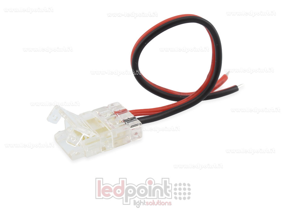 Connecteur transparent à 2 broches avec câble de 10cm, pour rubans LED à PCB de 10mm, version réduite CC102R-BST-W10 Connecteur transparent à 2 broches avec câble de 10cm, pour rubans LED à PCB de 10mm, version réduite CC102R-BST-W10