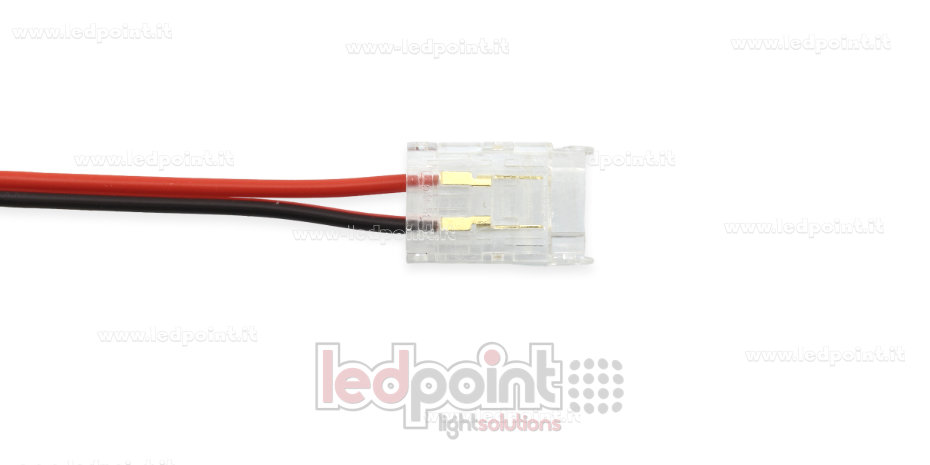 Connecteur transparent à 2 broches avec câble de 10cm, pour rubans LED à PCB de 10mm, version réduite CC102R-BST-W10 Connecteur transparent à 2 broches avec câble de 10cm, pour rubans LED à PCB de 10mm, version réduite CC102R-BST-W10