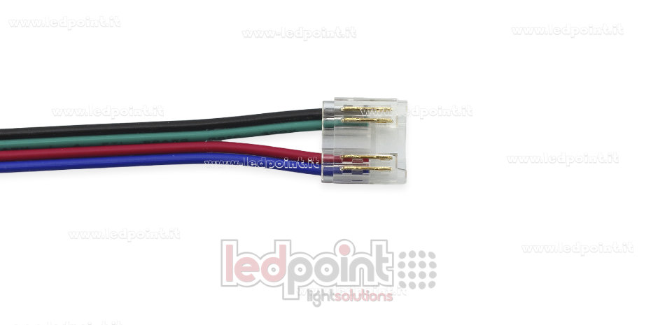 Connecteur avec câble de 10cm, pour rubans LED et COB de PCB 10mm, 4 broches, version réduite transparente CC104O-AST-W10 Connecteur avec câble de 10cm, pour rubans LED et COB de PCB 10mm, 4 broches, version réduite transparente CC104O-AST-W10