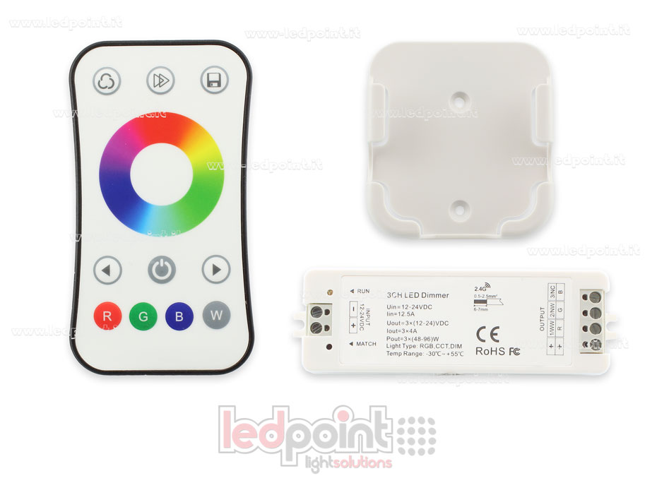 Kit télécommande + contrôleur RGB 12/24V, 3ch*4A, RF 2.4G CT-RGB-122R-1178 Kit télécommande + contrôleur RGB 12/24V, 3ch*4A, RF 2.4G CT-RGB-122R-1178