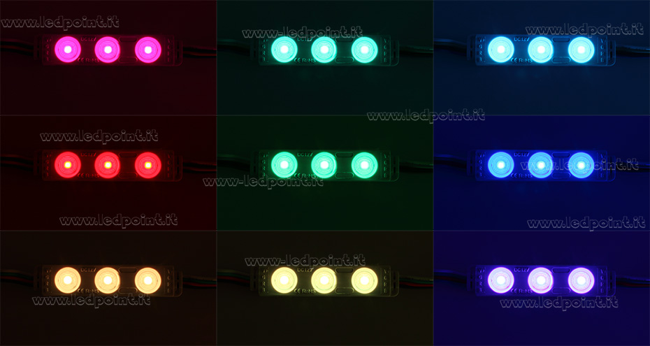 Module 3 led RGB 3528 12V 0,72W IP65 avec lentille 165° ModD-RGB-03321 Module 3 led RGB 3528 12V 0,72W IP65 avec lentille 165° ModD-RGB-03321