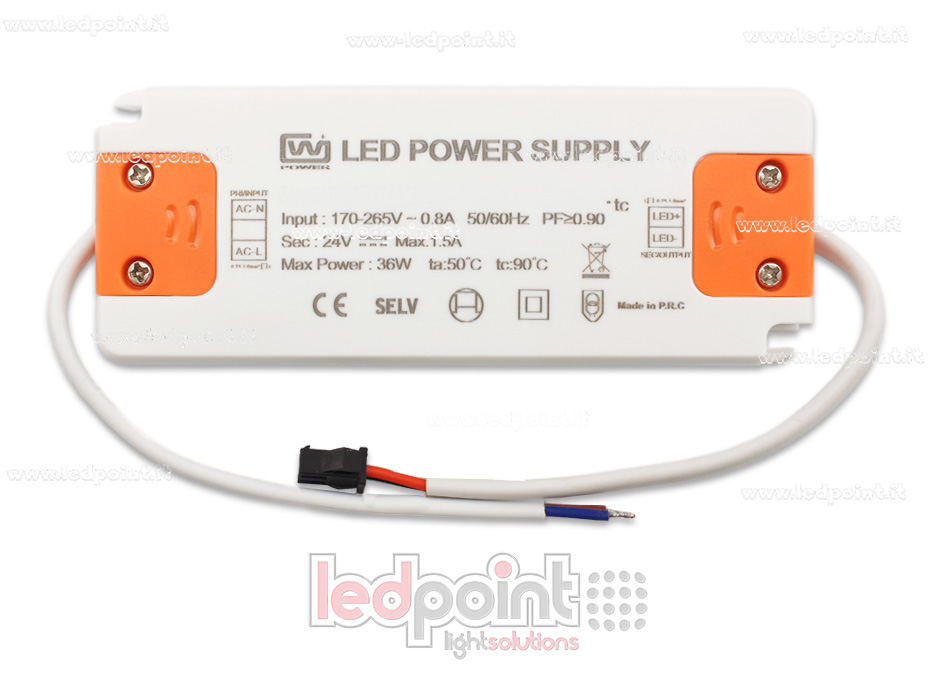 Transformateur ultra thin 36W 24V avec câbles PW-GW24V-36W Transformateur ultra thin 36W 24V avec câbles PW-GW24V-36W