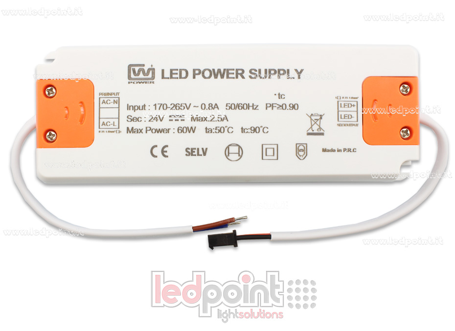 Transformateur ultra thin 60W 24V avec câbles PW-GW24V-60W Transformateur ultra thin 60W 24V avec câbles PW-GW24V-60W