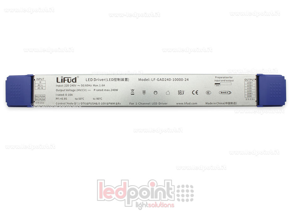 Transformateur 240W 24V 5in1 DALI + Push Dim + PWM + 0-10V + Rx LiFud PW-LF240-24-GAD